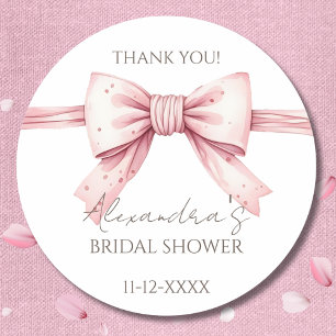 Pink Bow Bridal Shower Thank You Classic Round Sticker