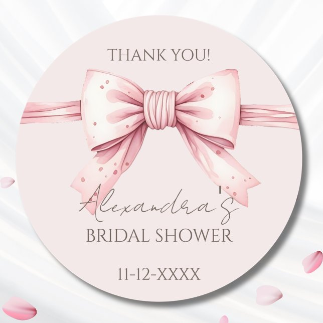 Pink Bow Bridal Shower Thank You Classic Round Sticker (Creator Uploaded)