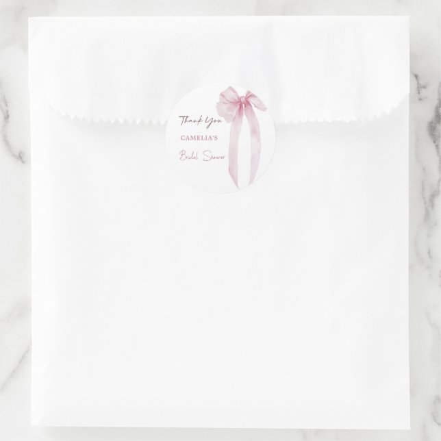 Pink Bow Bridal Shower Thank You Classic Round Sticker (Bag)