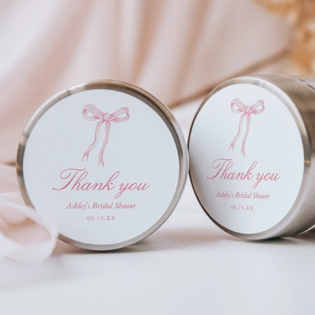 Pink Bow Bridal Shower Thank You Favour Classic Round Sticker (Creator Uploaded)