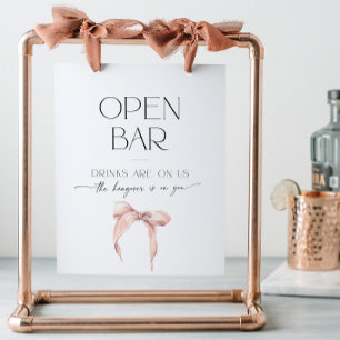 Pink Bow Bridal Shower Tying the Knot Open Bar Pedestal Sign