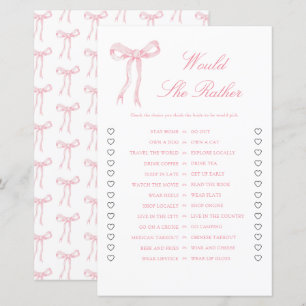 Pink Bow Bridal Shower Would She Rather Game