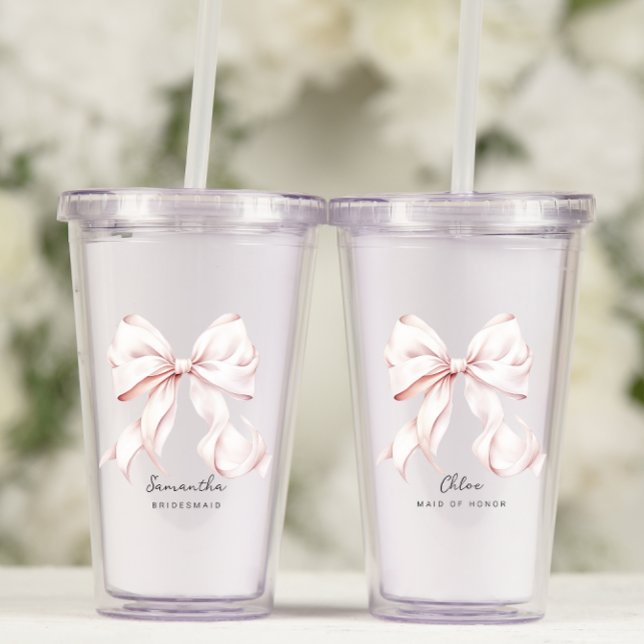 Pink Bow Bridesmaid Gift Acrylic Tumbler (Creator Uploaded)