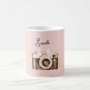 Pink Bow Brown Camera Smile Coffee Mug