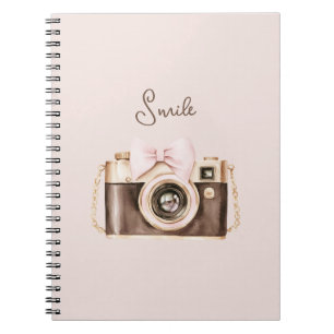 Pink Bow Brown Camera Smile Notebook