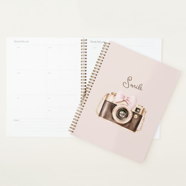 Pink Bow Brown Camera Smile Planner (Display)