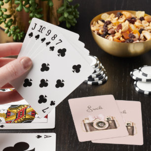 Pink Bow Brown Camera Smile Playing Cards