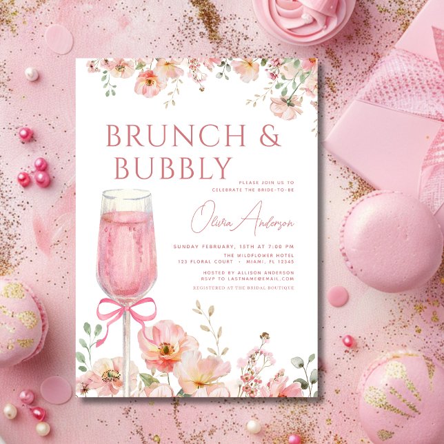 Pink Bow Brunch and Bubbly Champagne Bridal Shower Invitation (Creator Uploaded)