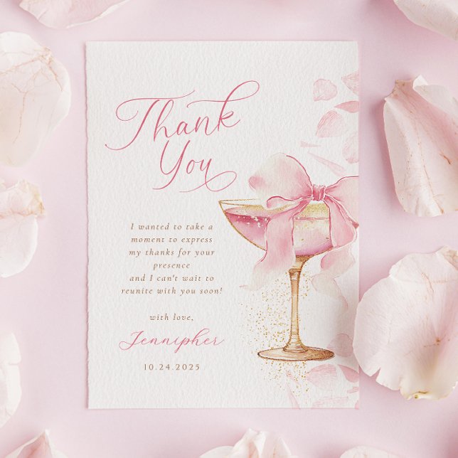 Pink Bow Brunch and Bubbly Thank You Card (Creator Uploaded)
