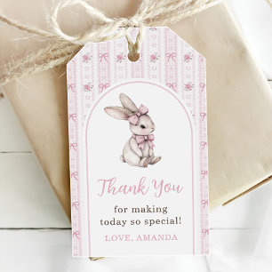 Pink Bow Bunny Vintage Rabbit 1st Birthday Gift Tags