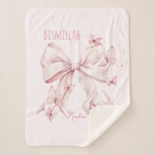 Pink Bow Butterflies Sherpa Blanket