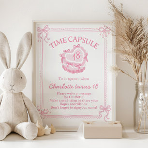 Pink Bow Cake Birthday Party Time Capsule Sign