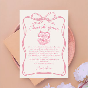 Pink Bow Cake Birthday Photo Thank You Card