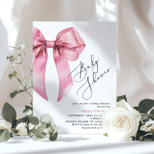 Pink Bow calligraphy Coquette Baby Shower Invitation