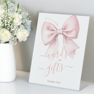 Pink Bow Cards and Gifts Coquette Girl Baby Shower Pedestal Sign