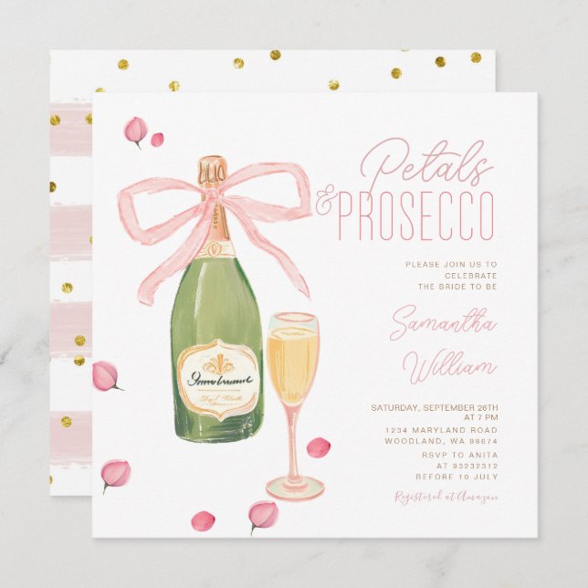 Pink Bow Champagne Brunch Bridal Shower Invite (Front/Back)