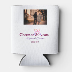 Pink bow cheers to 50 years anniversary wedding  can cooler