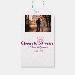 Pink bow cheers to 50 years anniversary wedding  gift tags
