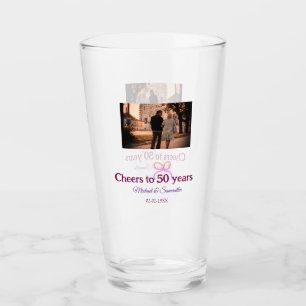 Pink bow cheers to 50 years anniversary wedding  glass