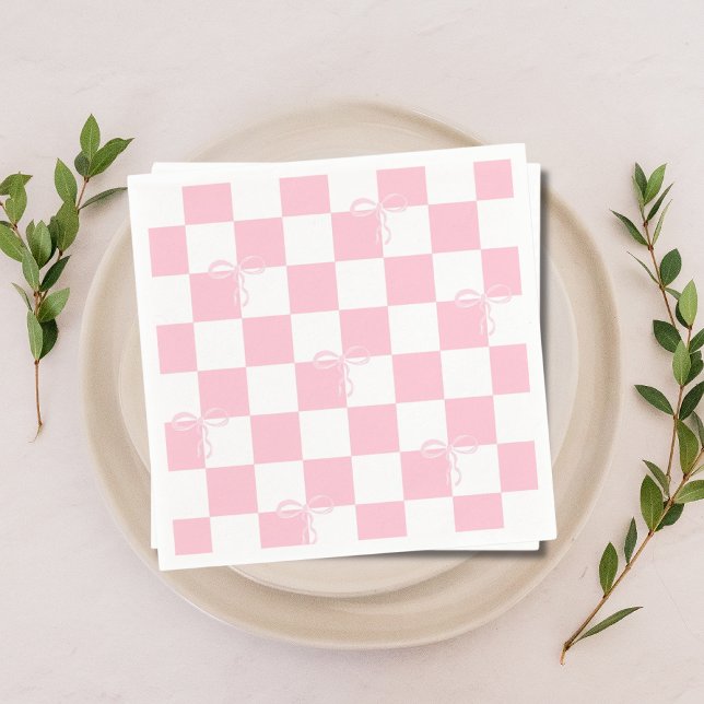 Pink Bow Chequered Girly Bachelorette Party  Napkin (Pink Bow Checkered Girly Bachelorette Party Napkins)