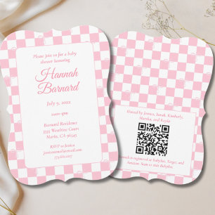 Pink Bow Chequered Girly Coquette Baby Shower Invitation