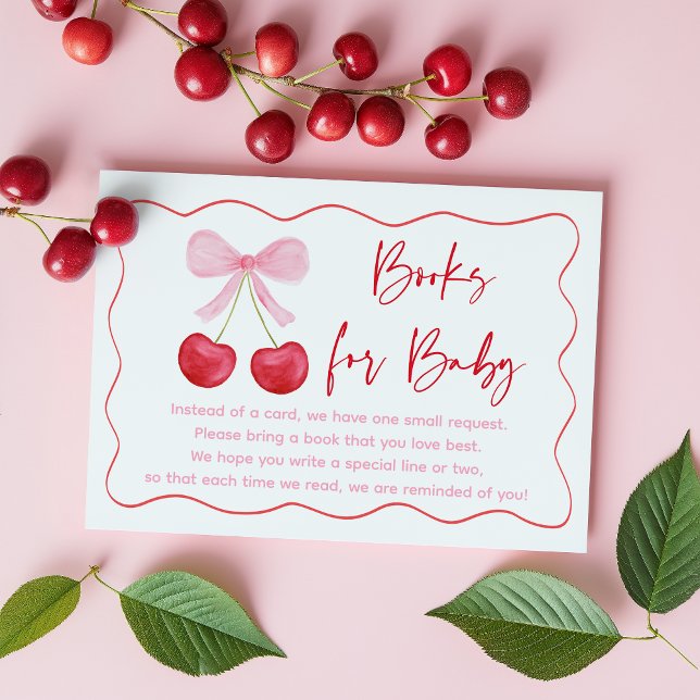Pink Bow Cherry Baby Shower Book Request Enclosure Card (Creator Uploaded)