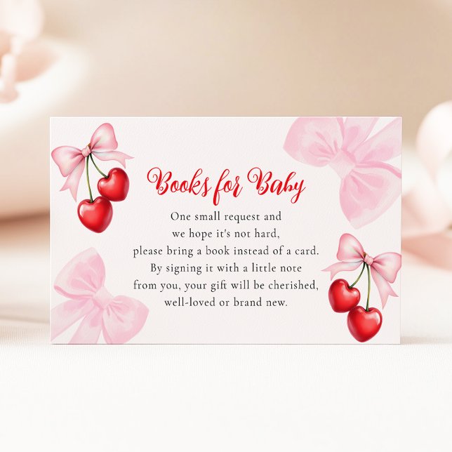 Pink Bow Cherry Baby Shower Books for Baby Enclosure Card (Creator Uploaded)