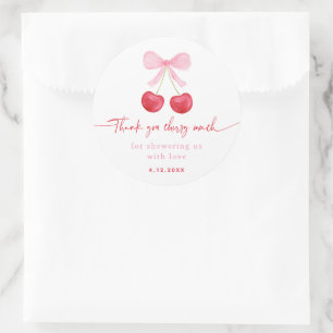 Pink Bow Cherry Baby Shower Classic Round Sticker