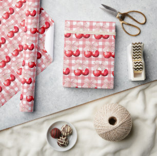 Pink Bow Cherry Blossom Wrapping Paper