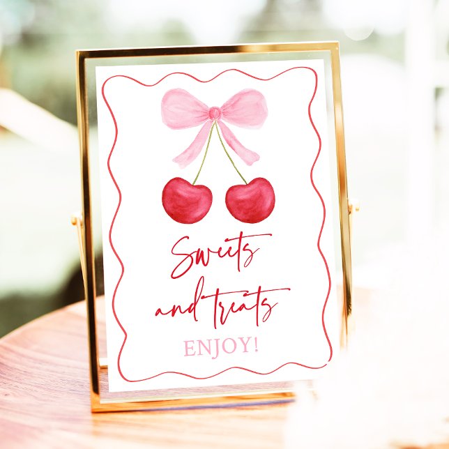 Pink Bow Cherry Sweet Treats Baby Shower Sign (Creator Uploaded)