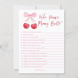 Pink Bow Cherry Who Knows Mummy Best Shower Game Invitation