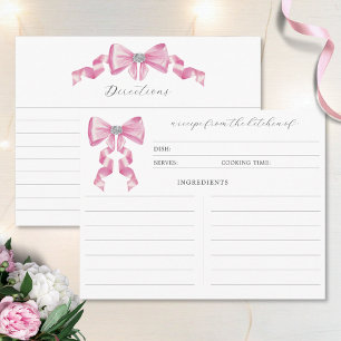 Pink Bow Chic Glam Bridal Shower Recipe Enclosure Card