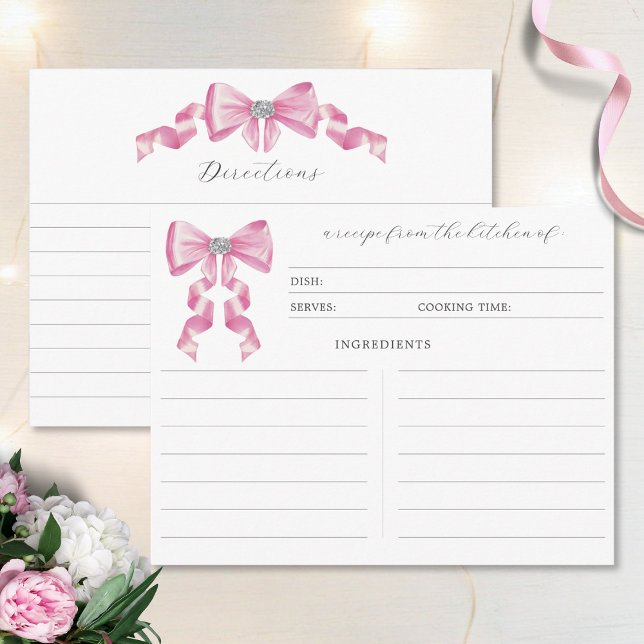 Pink Bow Chic Glam Bridal Shower Recipe Enclosure Card (Creator Uploaded)
