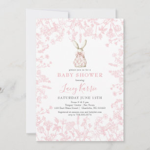 Pink Bow Chinoiserie bunny baby Shower Invitation