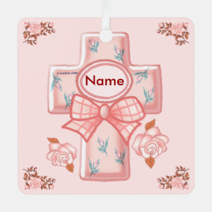 Pink Bow Christian Cross Ornament