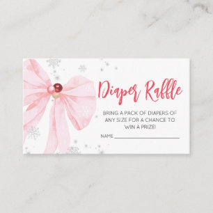 Pink Bow Christmas Baby Shower Diaper Raffle Enclosure Card