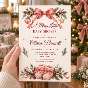 Pink Bow Christmas Baby Shower Invitation