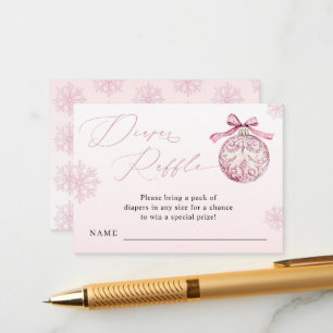 Pink Bow Christmas Ball Winter Girl Diaper Raffle Enclosure Card