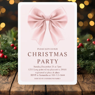 Pink Bow Christmas Party   Elegant Holiday Invitation
