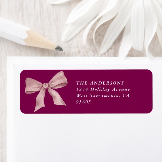 Pink Bow Christmas Return Address Label (Insitu)