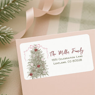 Pink Bow Christmas Return Address Label