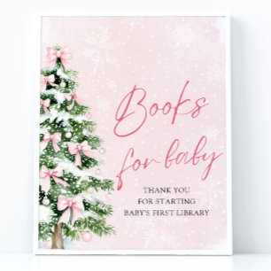 Pink Bow Christmas Tree Baby Shower Books for Baby Poster