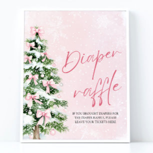 Pink Bow Christmas Tree Baby Shower Diaper Raffle  Poster