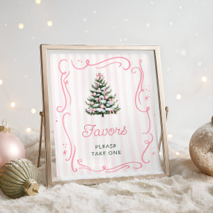 Pink Bow Christmas Tree Baby Shower Favours Poster