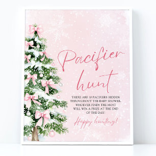 Pink Bow Christmas Tree Baby Shower Pacifier Hunt Poster