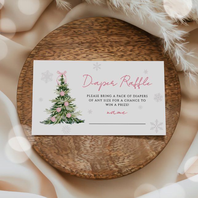 Pink Bow Christmas Tree Diaper Raffle Baby Shower Enclosure Card (Creator Uploaded)