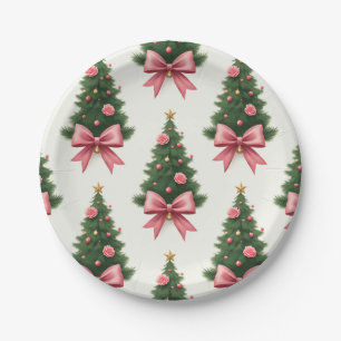 Pink Bow Christmas Tree Paper Plate