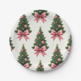 Pink Bow Christmas Tree Paper Plate