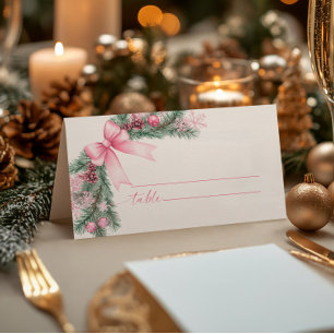 Pink Bow Christmas Wedding  Place Card