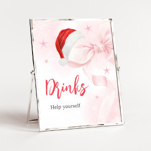 Pink Bow Christmas Winter Drinks Sign